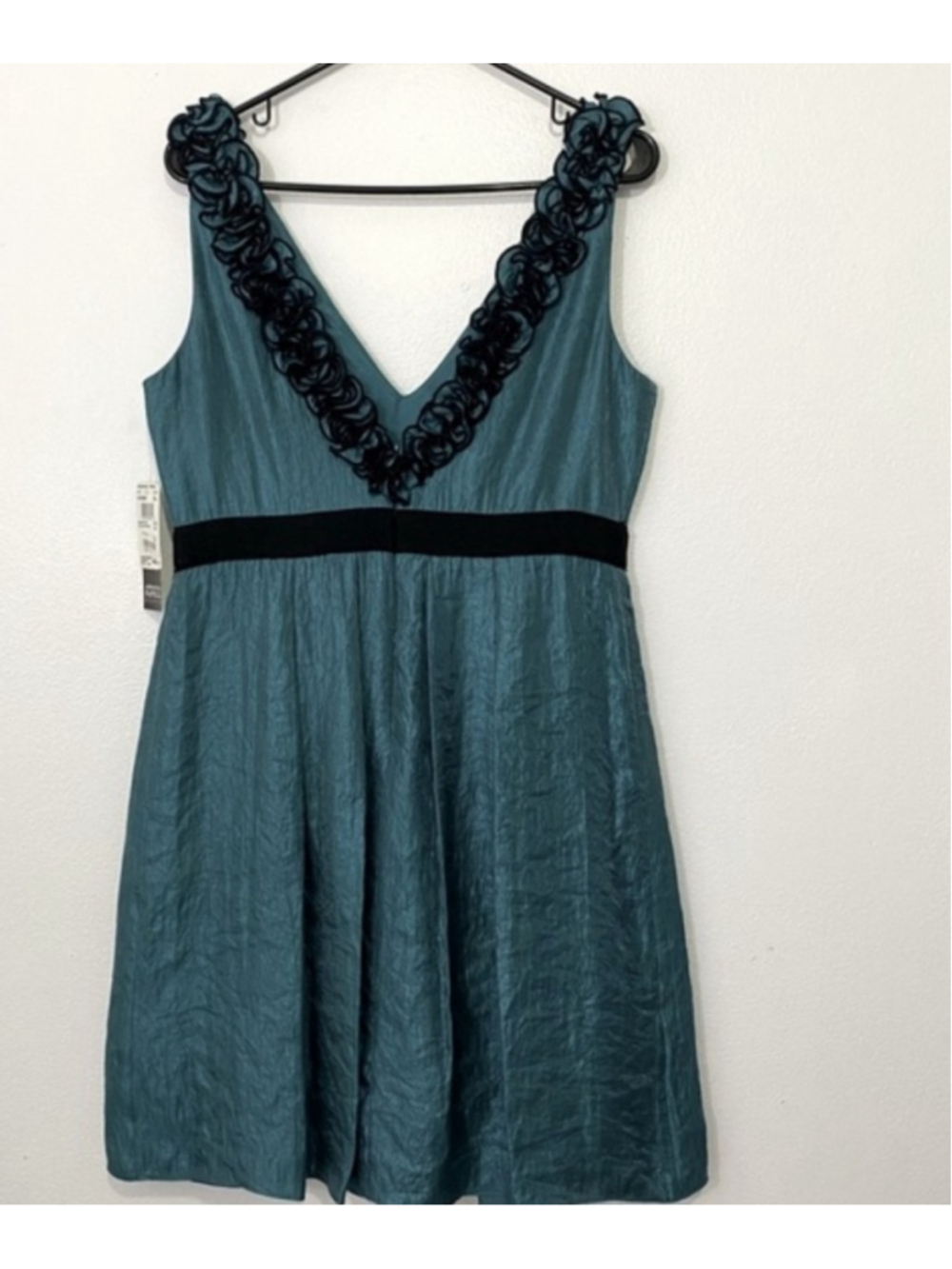 Women's Adrianna Papell Teal & Black Sleeveless Dress Size 10 floral formal y2k - Picture 2 of 6